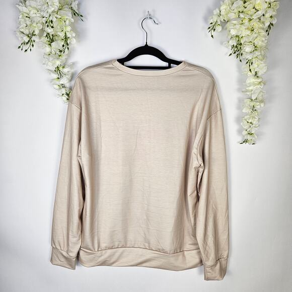 Beige Christmas Sweatshirt Wonderful Time Print Cozy Holiday Trendy Party Medium - Picture 5 of 12